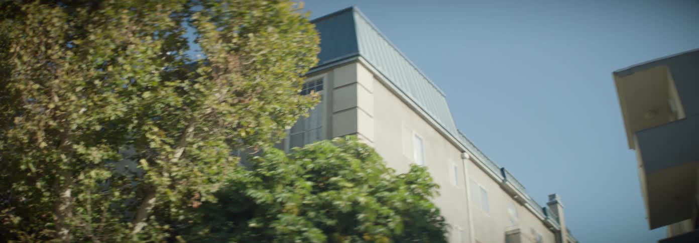Moving view of buildings in a city
