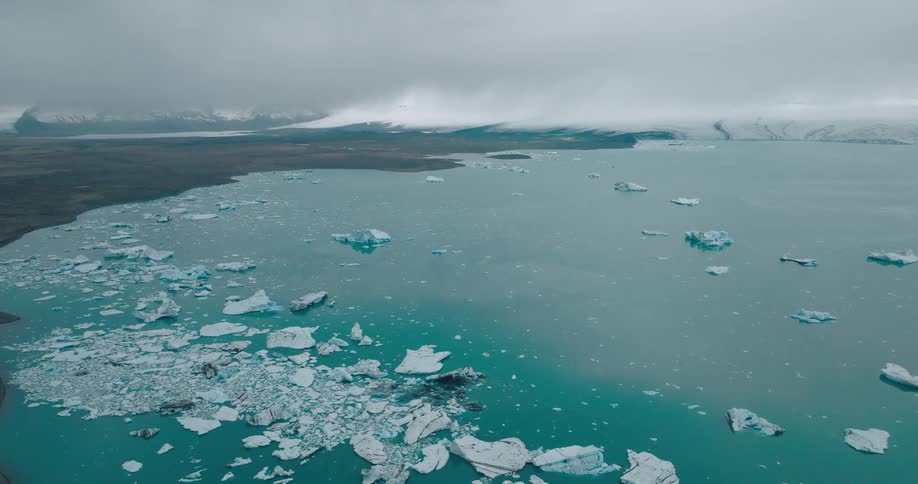 Aerial panorama of the arctic sea with glaciers