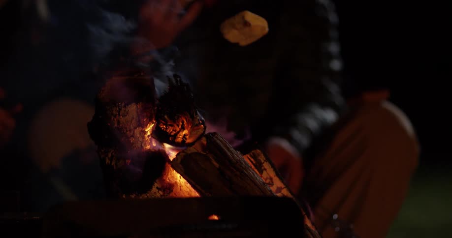 A marshmallow is being roasted over a fire