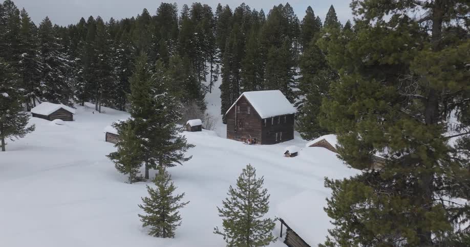 A snowmobile drives through the farm