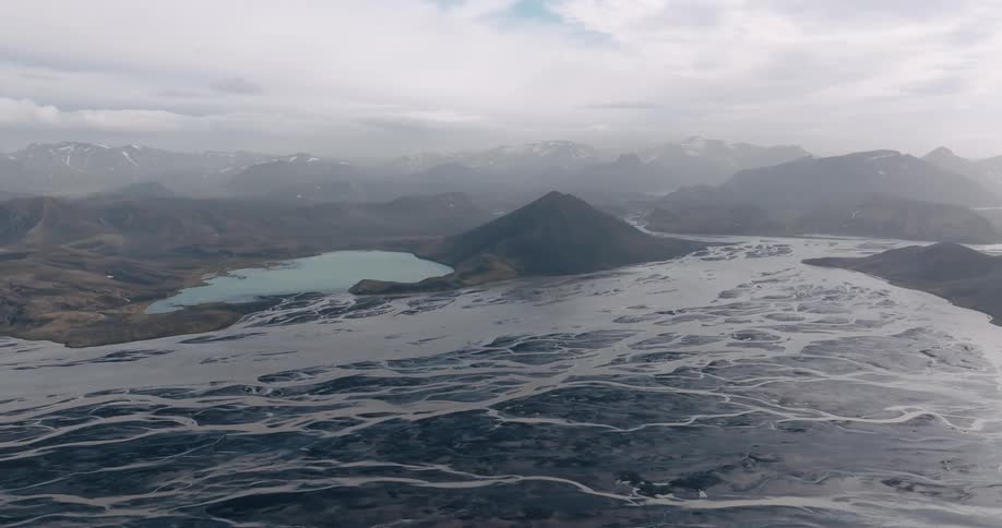 An aerial clip of a lake