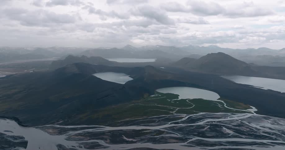Rivers running into lakes in the mountains