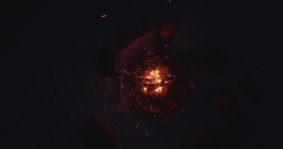 Top view of a campfire at night