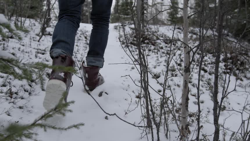 A person is walking on the snow leaving footprints