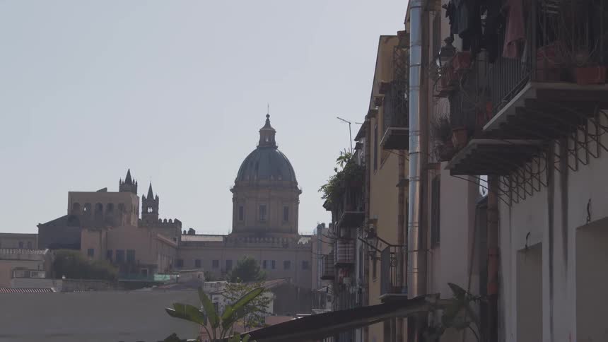 The city has a building with a bell tower