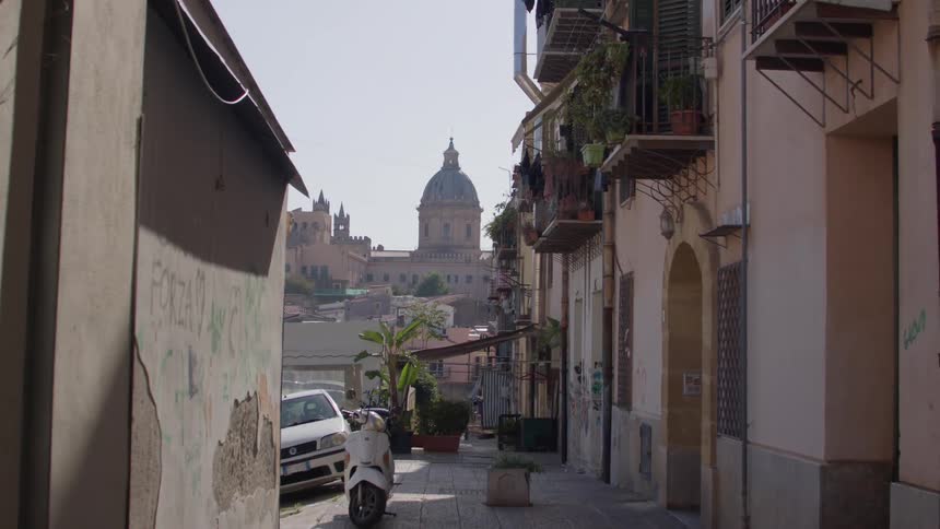 Corridor of an urban city with classical architecture