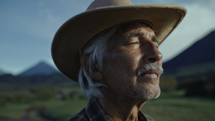 Portrait of an elderly man wearing a hat with his eyes closed while standing in the sea outdoor and natural area