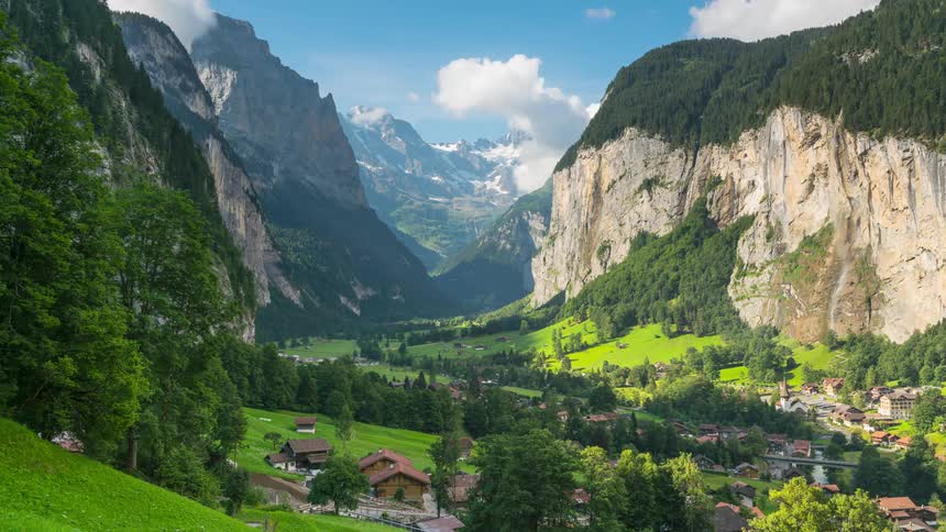 A clip of a city in a rural mountainous area