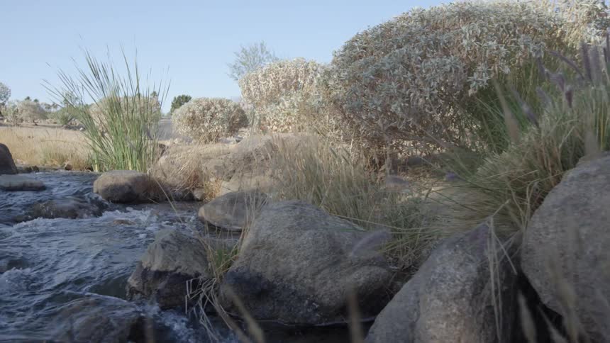 Stream flowing over some rocks on a clear day