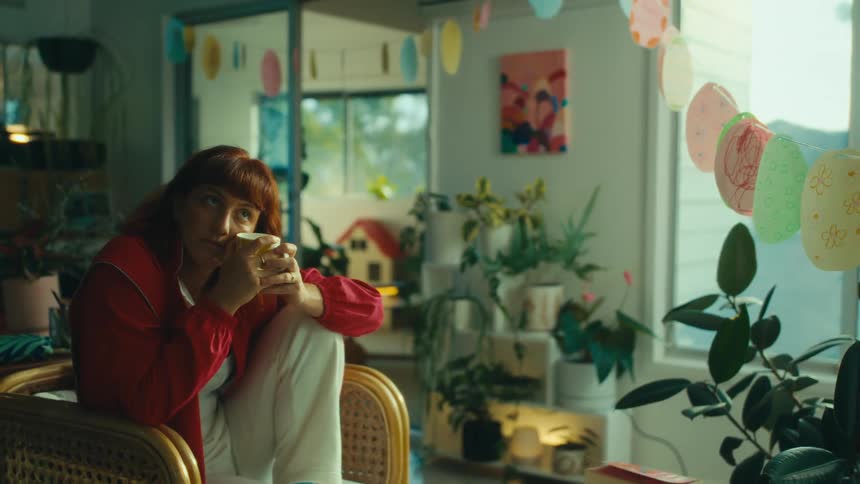 A woman sips her coffee