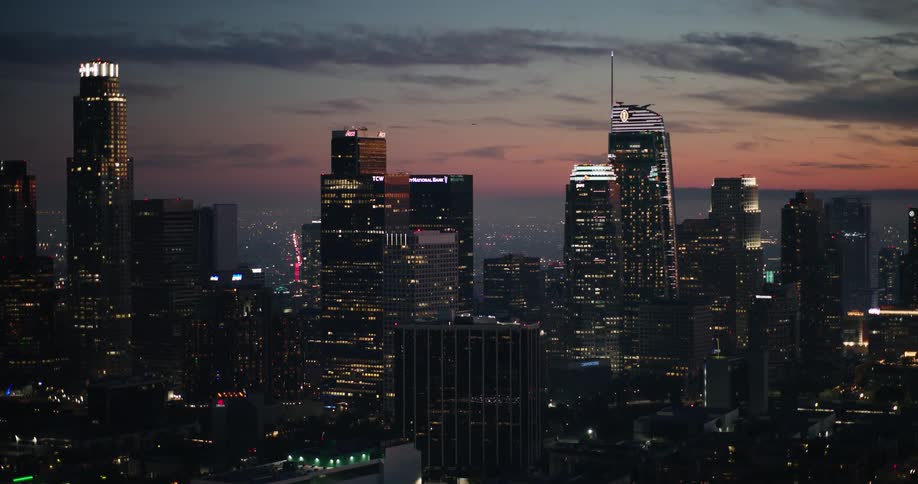 Aerial view of skyscrapers in a metropolis in the late afternoon