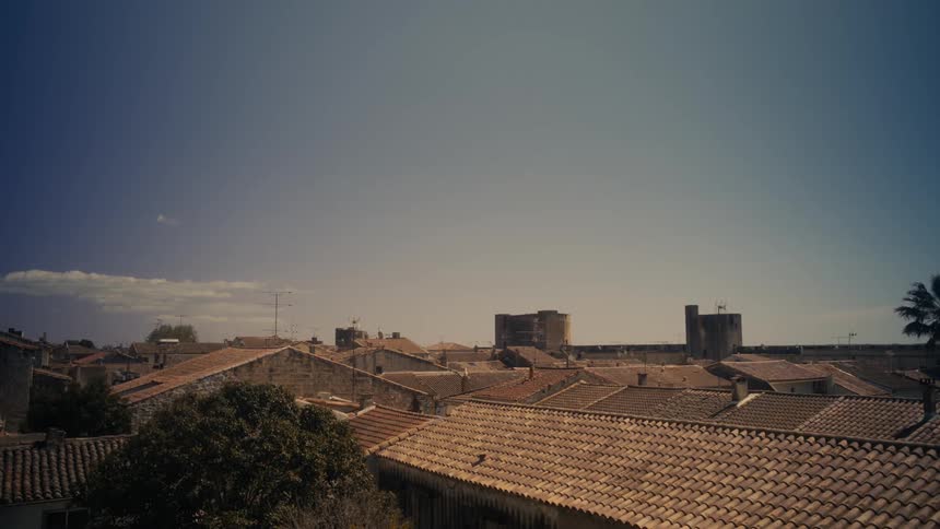 Panorama of the roofs of houses in an urban city