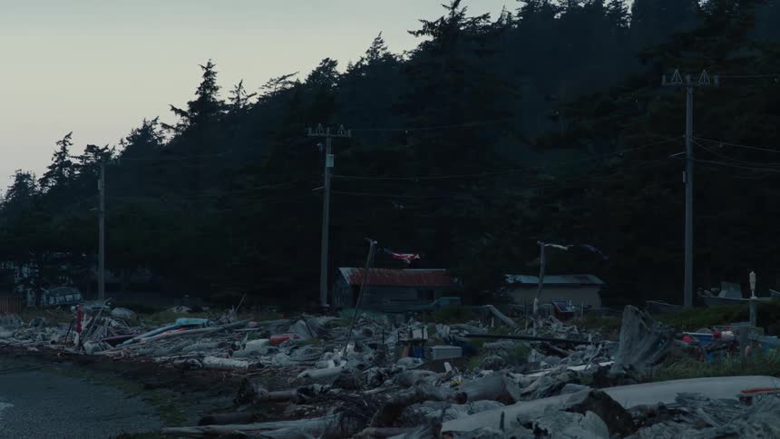 Some buildings outside of a forest