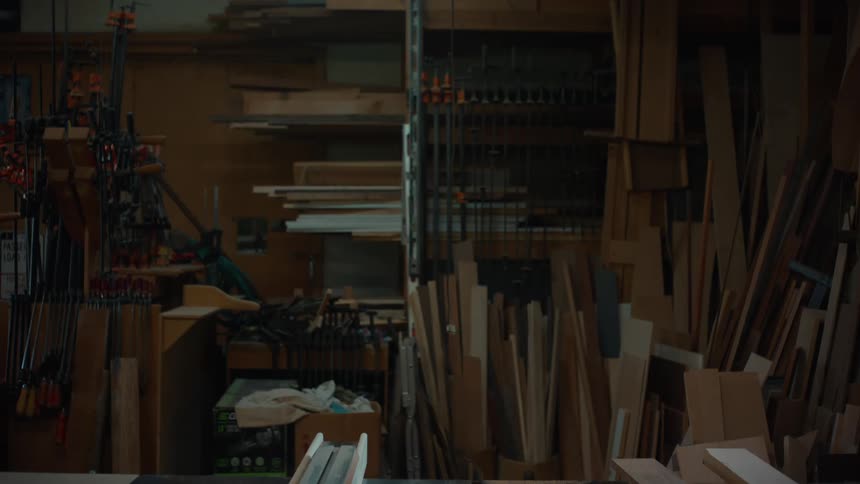 Carpentry workshop with wood of different styles