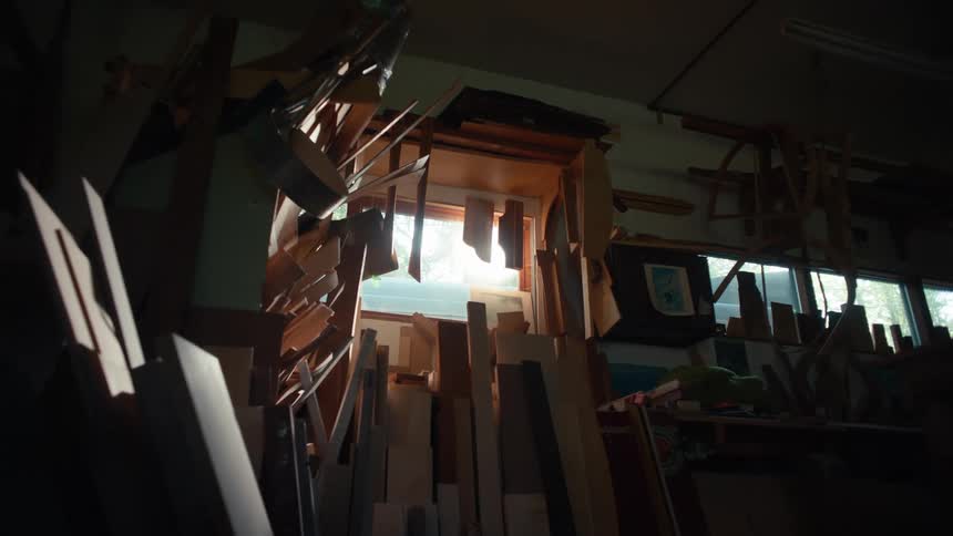 Interior with various pieces of carpenters wood