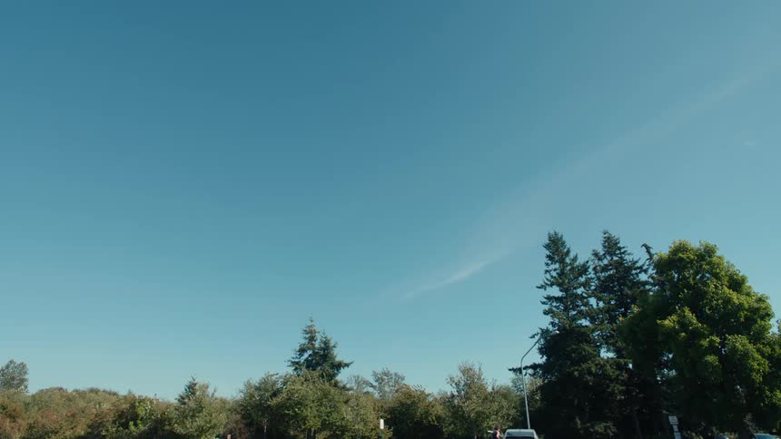 Young man riding a bicycle in an outdoor space with trees in the background