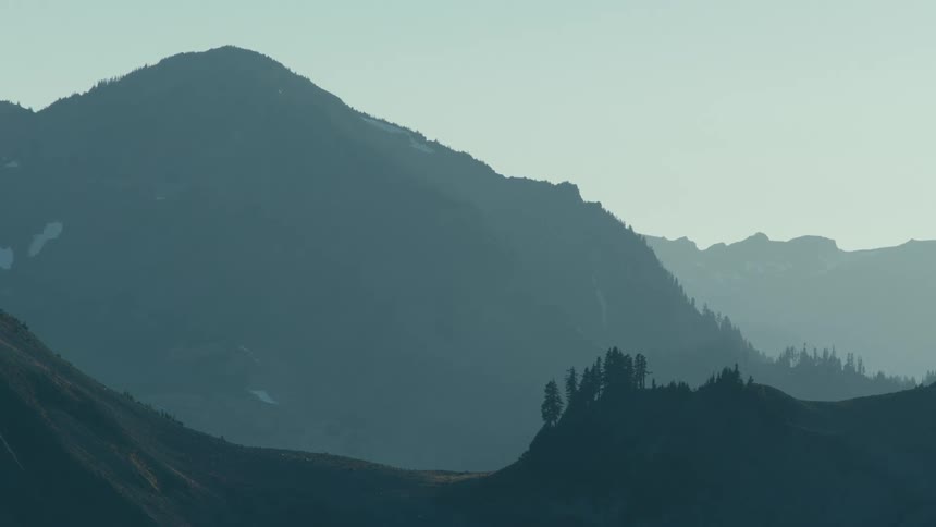 A mountain in the fog