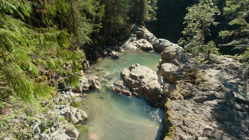 A small stream is moving past the rocks