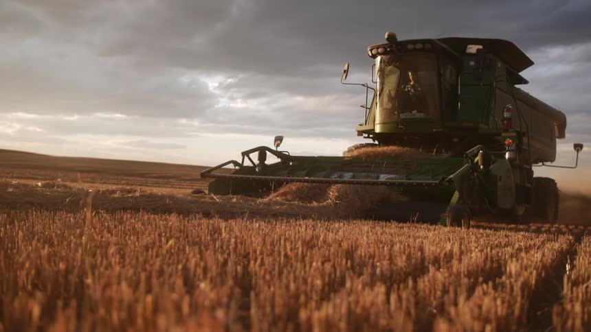 A combine harvester working on a field
