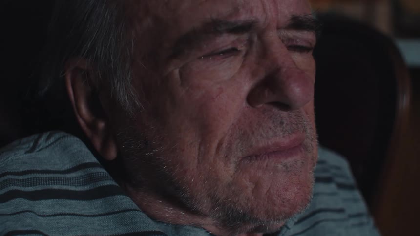 Portrait of an elderly man sitting in an armchair watching focused