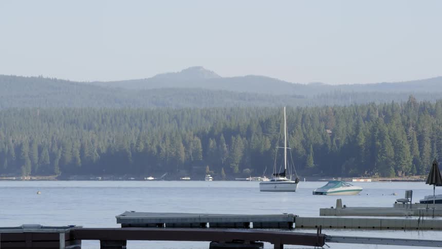 Boats are docked near the shore