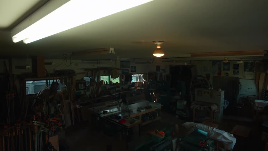 Carpentry workshop with the lights going out