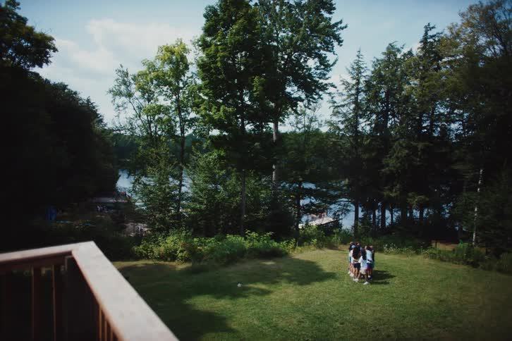 An aerial clip of a gathering of people