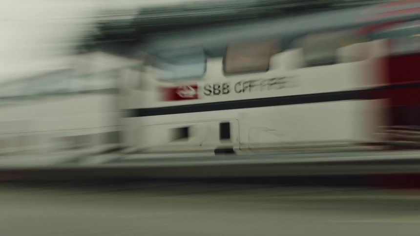 A train passes by on the tracks