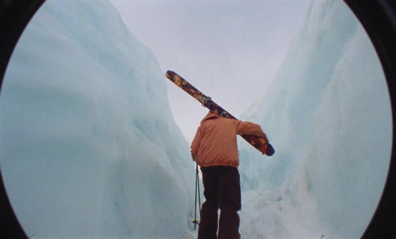 A clip of a person hiking the ice mountain