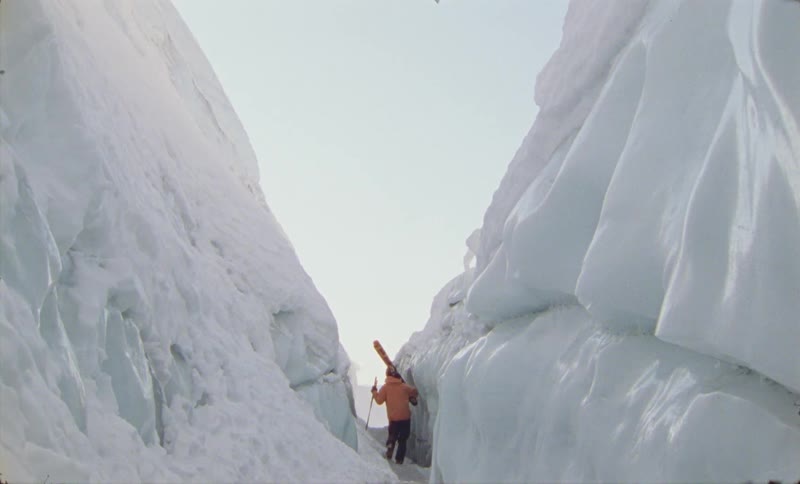 A clip of a person hiking the arctic