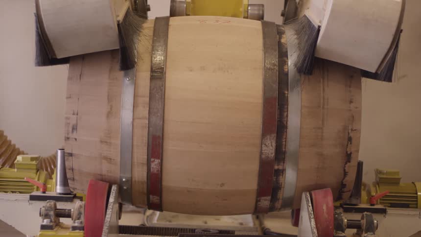 Large wooden barrel in production