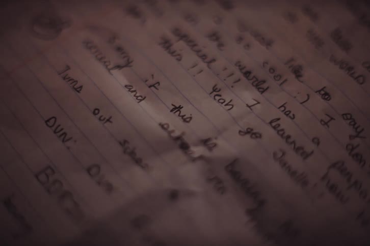 Sheet of a notebook with writing
