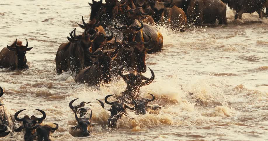 A clip of bulls swimming the river