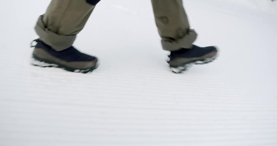 Legs of a person walking in the snow