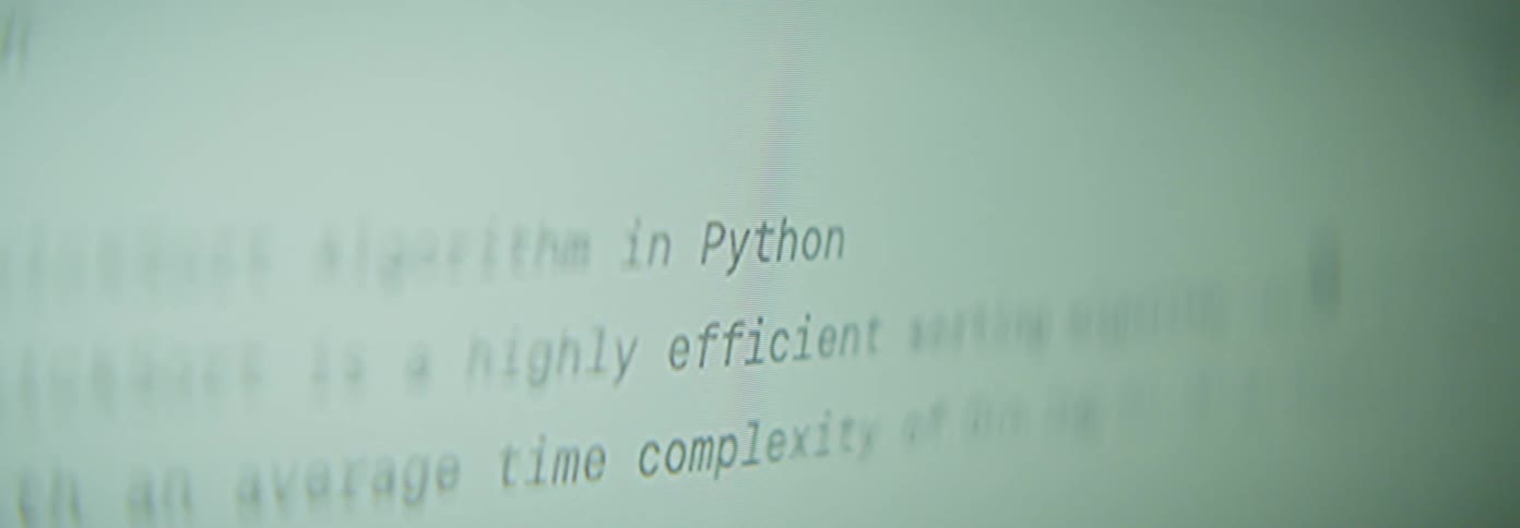 Closeup of a screen displaying information about an algorithm in the python programming language