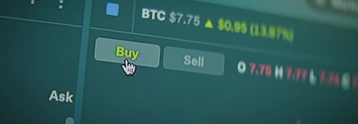 A cryptocurrency trading interface displaying a buy and sell option