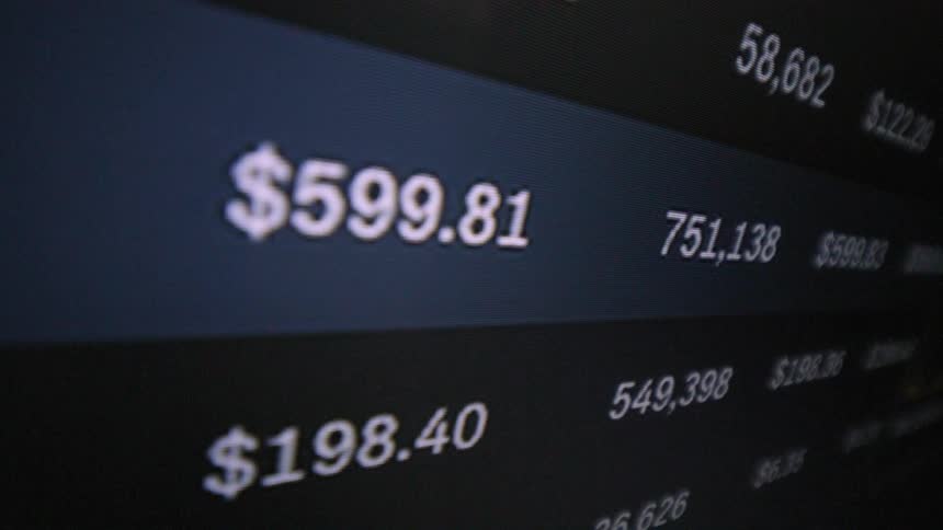Closeup of a monitor displaying financial data