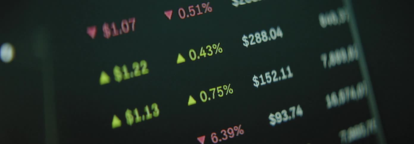 Closeup of a screen displaying numbers and percentages