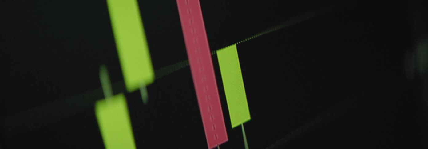 Closeup of a screen displaying a financial market graph