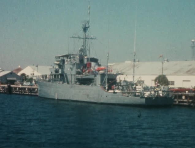 A ship docked in the water