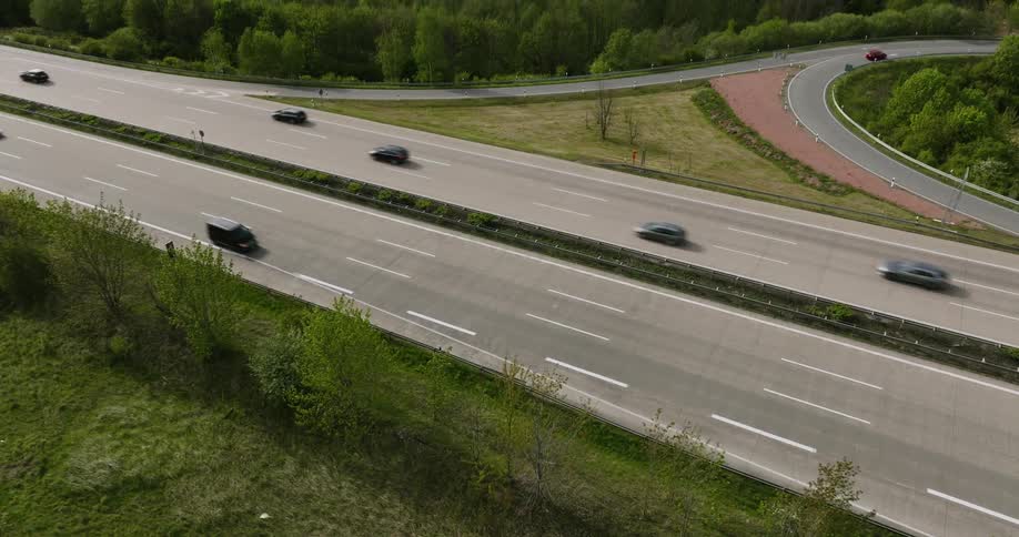 Aerial view of a highway with vehicle traffic