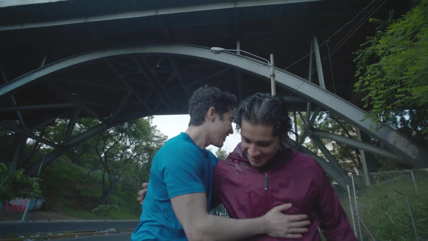 A clip of two friends embracing