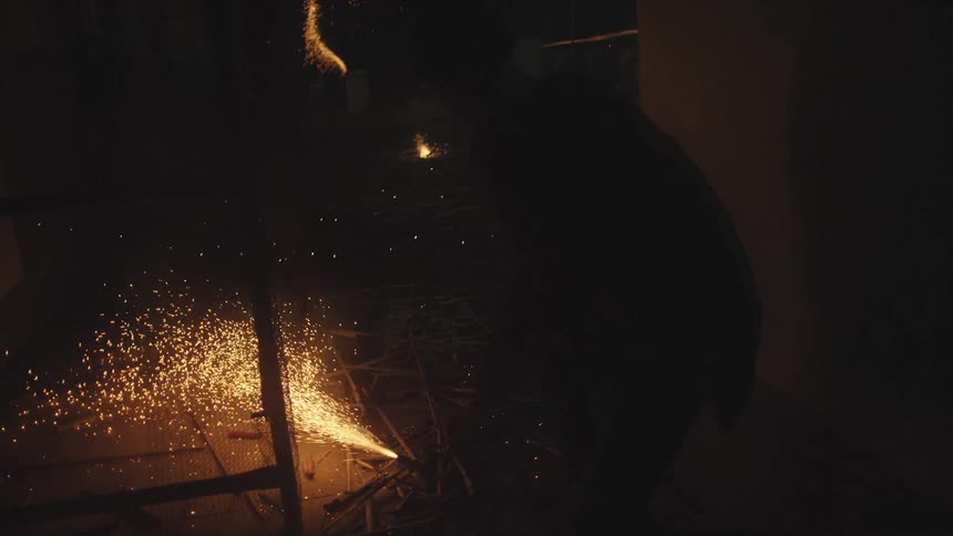 Person hides as a firework goes off course