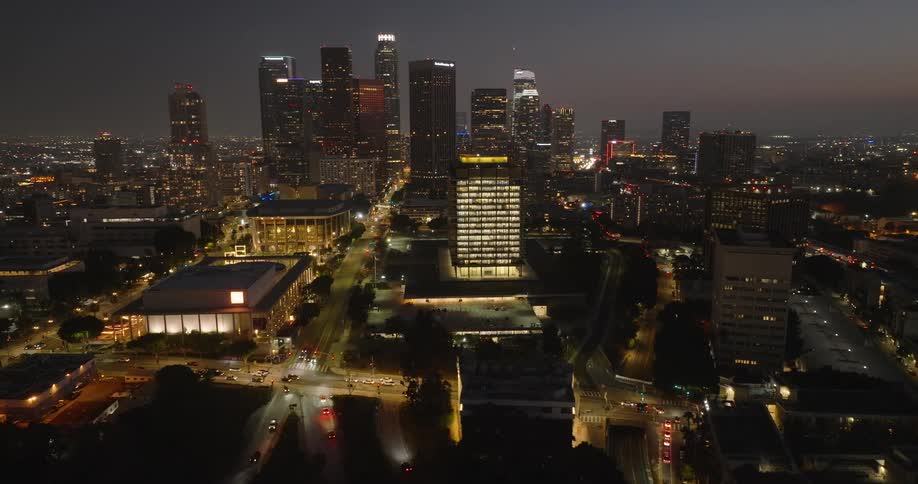 Aerial panorama of a metropolis at night