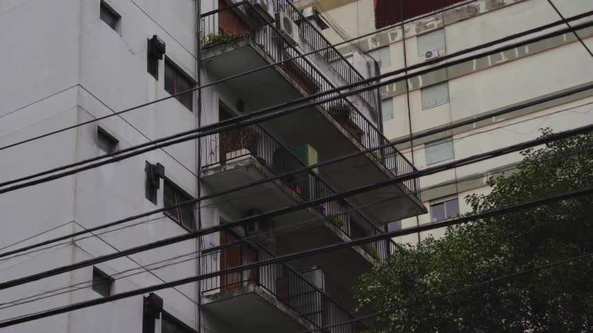 Suburban apartment complex with multiple levels and balconies