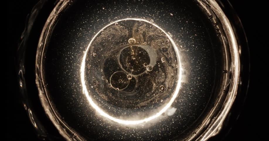 Top view of a container with a liquid