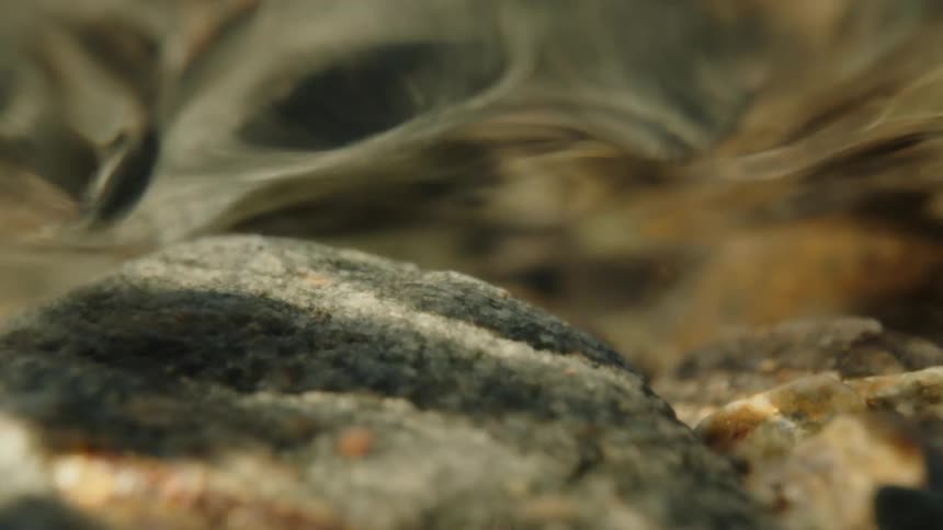 An underwater close up footage stones and gravels