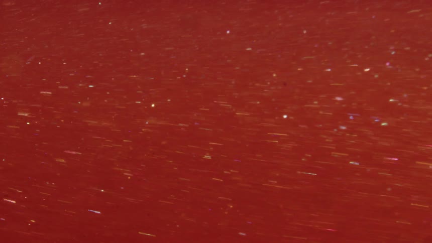 Abstract of white speckles flowing in slow motion to the left against orange backdrop