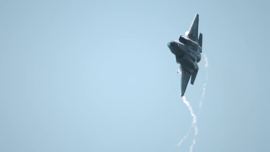 The jet is leaving contrails in the sky