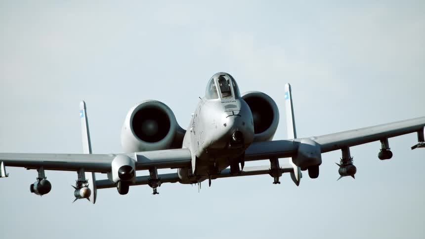 A jet flies through the sky